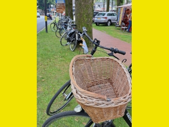 Vele fietsen op de Stationsweg nabij de entree naar de markt van Melk en Honing 2024   (klik voor vergroting)